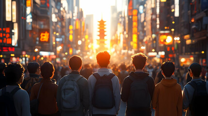 Obraz premium Sunset City Street Scene Illustration