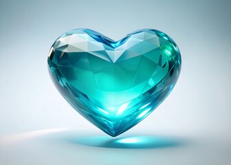 Fototapeta premium Aquamarine Heart Action Shot: Vibrant Jewel Heart Leaping, White Background