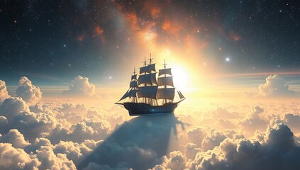 Obraz premium fantastical space galleon digital portrait
