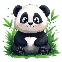 Obraz premium Adorable Baby Panda Sitting in Lush Green Grass
