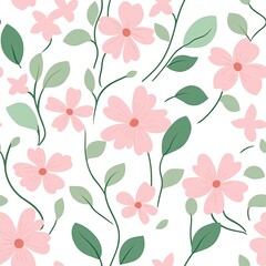 Obraz premium Delicate Floral Pattern With Pastel Pink and Green Designs on a Light Background