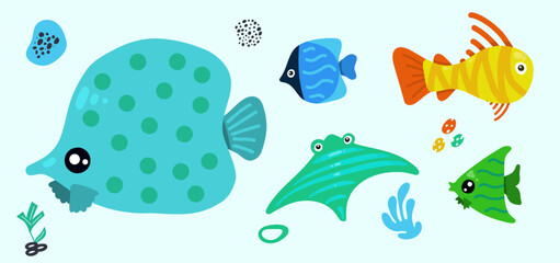 fish matching fun illustration. Ocean creature collection vector design