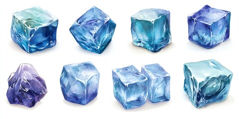 Fototapeta premium Collection of realistic ice cubes.