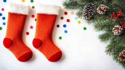 Christmas Festive Orange Stockings with Pine and Confetti