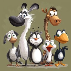 Five Cartoon Animals Pose Together For A Fun Photo