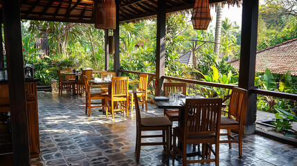 Fototapeta premium table and chairs in a restaurant