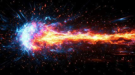 Fototapeta premium Fiery blue and orange energy burst in space.