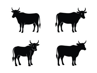 Set of Black OX or Bull Silhouettes Icons