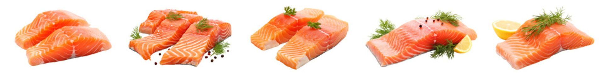 Salmon fillet png cut out element set, transparent background