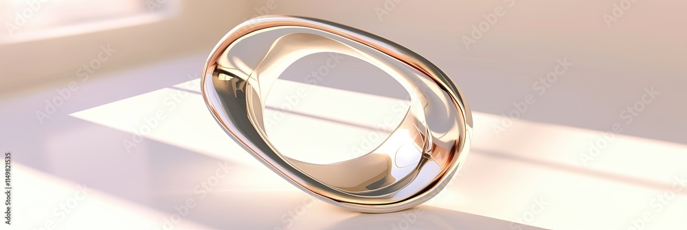 Poster exploring the elegance of a shiny convex gomboc sculpture in soft natural light