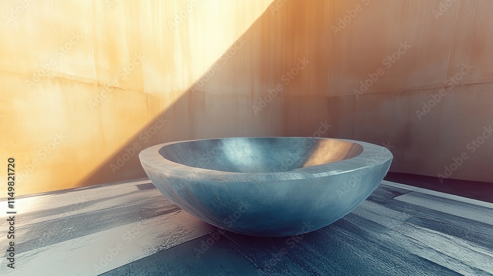 Poster exploration of a modern bowl structure in a minimalist architectural space