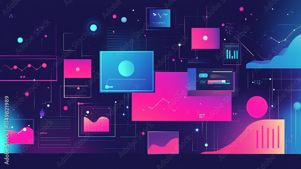 Fototapete colorful abstract visualization of digital data networks for interconnected interfaces showing chart