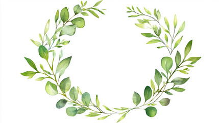 Naklejka premium Watercolor wreath frame with green olive leaves and on white background PNG Plant leaf herbal green set of watercolor floral green leaves illustration