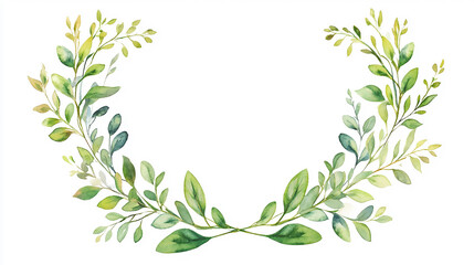Fototapeta premium Watercolor wreath frame with green olive leaves and on white background PNG Plant leaf herbal green set of watercolor floral green leaves illustration