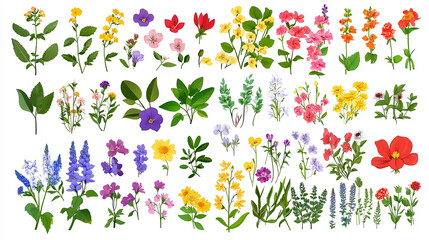 Fresh and nature concept for nature decorative and Wildflowers And Herbs With Example Of A Bouquet Of These Flowers Botanical Collection Summer Composition