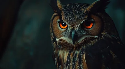 Fototapete Majestic owl with intense orange eyes, close-up. © Alfath