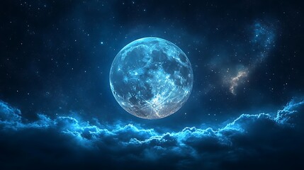 Obraz premium A tranquil crescent moon shines blue amidst a sprawling galaxy of stars image