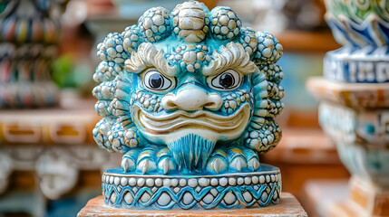 Fototapeta premium Teal Ceramic Foo Dog Statue Illustration