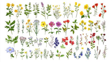 This versatile image can be used for a variety of purposes  Set of watercolor wildflowers painting isolated on clear png background and transparent background