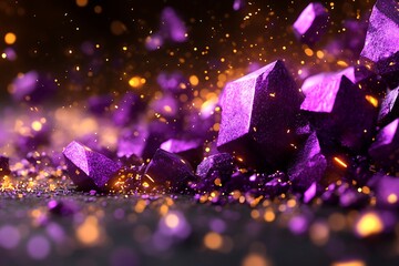 Glowing Purple Crystals Scattered Amidst Sparks