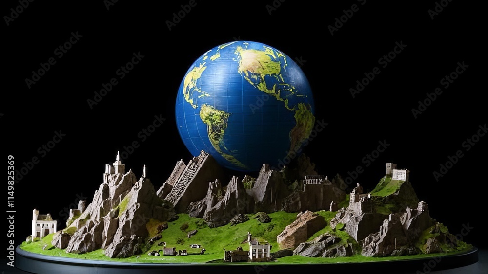 Wall mural realistic earth planet. spinning globe with day and night transition. seamless loop 3d animation wit