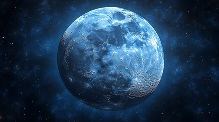 Elegant blue crescent moon glowing softly under a luminous starry expanse wallpaper image