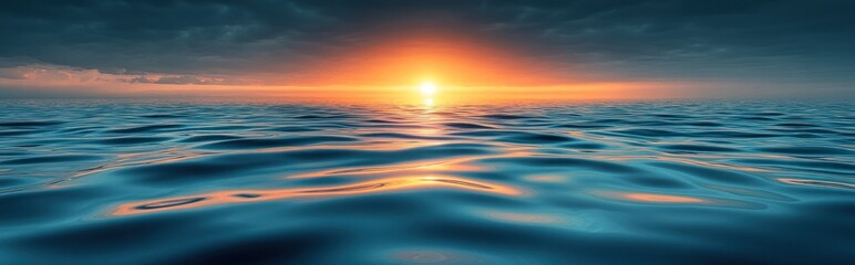 Vibrant sunset over calm ocean water.