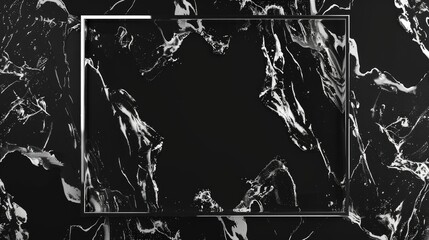 Fototapeta premium A sleek black and white marble background with a rectangular frame.