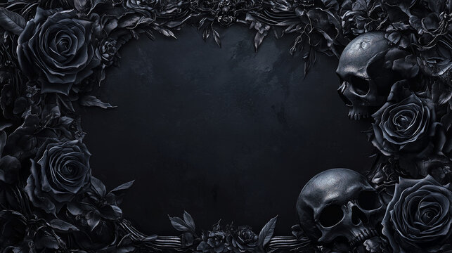 gothic frame border background with roses and skulls