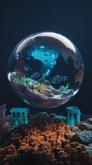 Submerged World Encapsulated In Glass Sphere