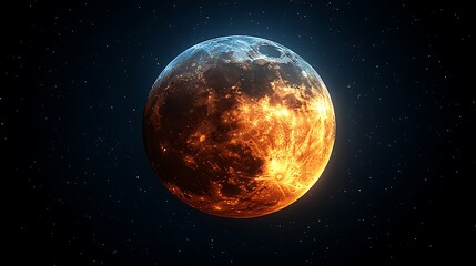 Fototapeta premium Twilight scene with glowing full moon casting red light over hills pictures