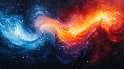 Cosmic swirls, fiery orange, cool blue.