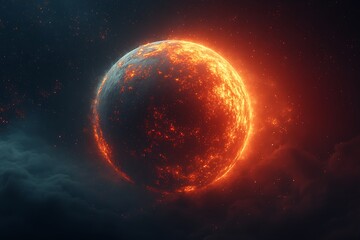 Fototapeta premium Fiery Planet Burning In Space Cosmic Inferno