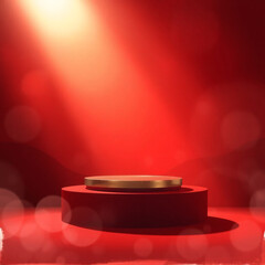 Luxurious Minimalist Red Podium with Flowing Abstract Backdrop