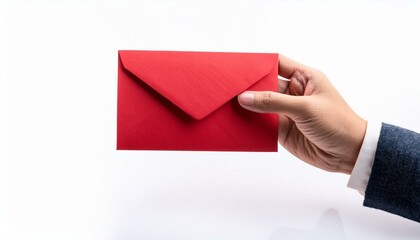 Hand holding envelope - Hand holding a red envelope isolated white background