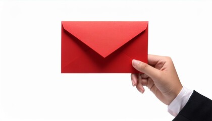 Hand holding envelope - Hand holding a red envelope isolated white background