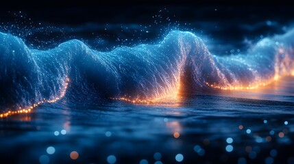 Glowing Blue and Orange Particles Wave Abstract Background