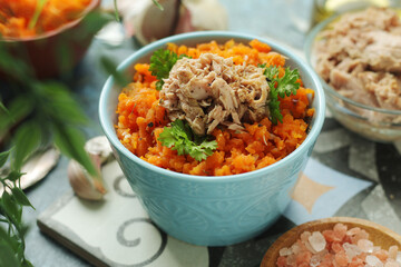 Houria, cooked carrot salad, a traditional dish of Tunisian cuisine