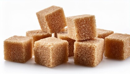 brown cane cubes - brown sugar cubes isolated white background