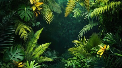 Fototapeta premium Lush Tropical Foliage with a Dark Center