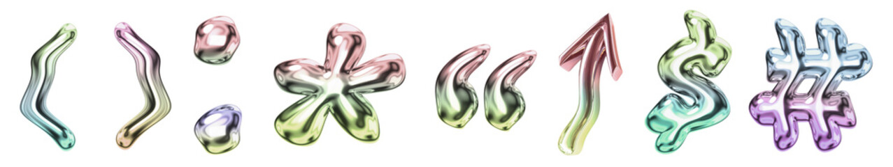 3D holographic design png cut out element set, transparent background