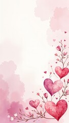Vertical frame of hearts and flowers, with free space for text in the middle, white background, for Valentine's Day, anniversaries, congratulations.