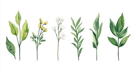 Fototapeta premium An assortment of 18 different fresh herbs, including rosemary, thyme, oregano, dill, basil, and parsley, isolated on a white background. a collection of botanical art and design elements 