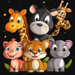 Naklejka premium Adorable Cartoon Animals Grouped Together In A Fun Scene