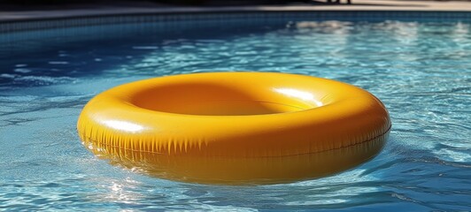 Bright yellow pool float lounging in clear blue water on a sunny day