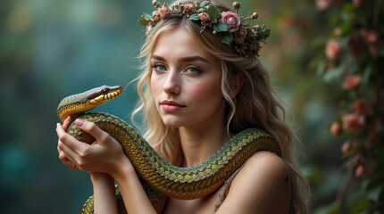portrait of a smiling woman with snake