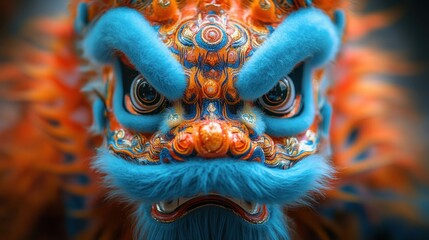 Fototapeta premium Close-up of a vibrant lion dance costume. (1)