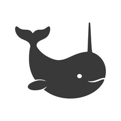 Black silhouette vector illustration of a narwhal © stasylionet