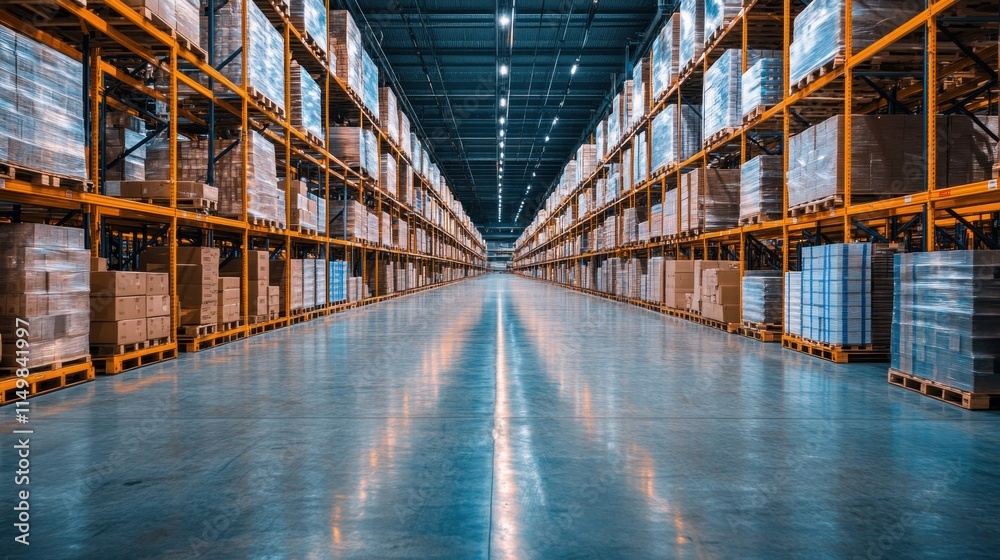 Wall mural Endless Rows of Pallets in a Modern Warehouse