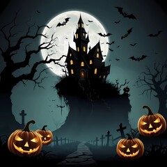 Mystical Halloween Setting with Glowing Lanterns